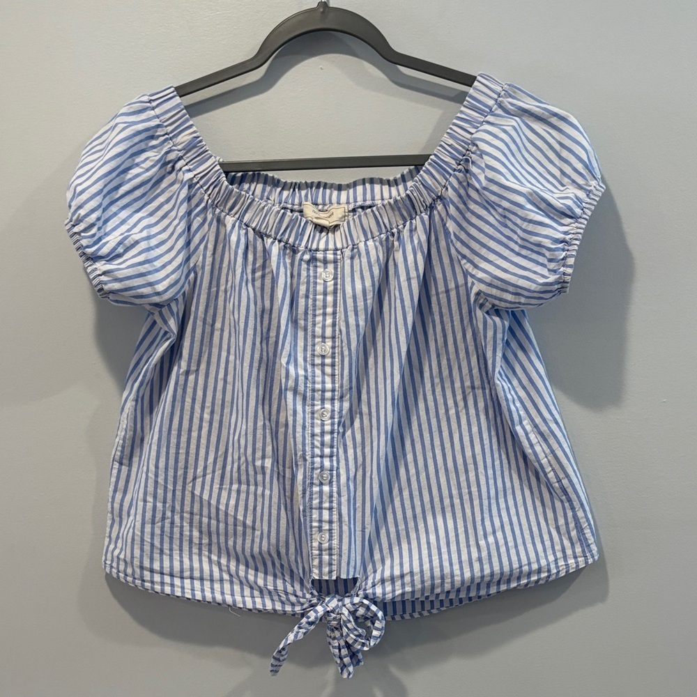 Blue and White Striped Women's Crop Top